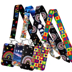 Autism Puzzle Rainbow Neck Strap Lanyard for Keys Keychain Badge Holder ID Credit Card Pass Hang Rope Mobile Phone Charm