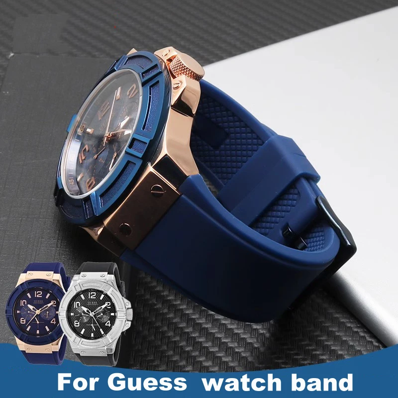 

Rubber Watchband 22mm Blue Color Silicone Rubber Bracelet for Guess W0247G3 W0040G3 W0040G7 Watches Band Brand Sport Watch Strap