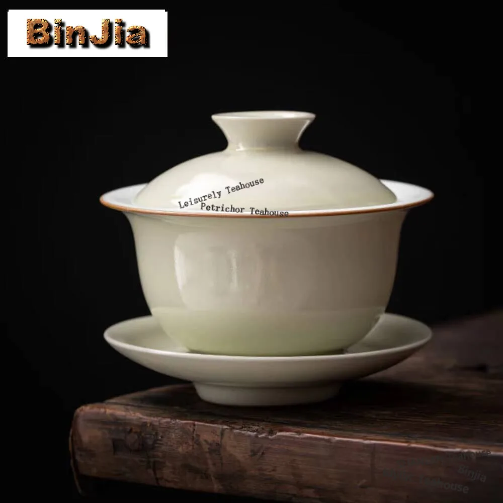 110ml Retro Palnt Ash Ceramic Gaiwan Traditional Ceramic Bowl with Lid Tea Tureen Tea Making Cover Bowl Cafes Supplies Gift