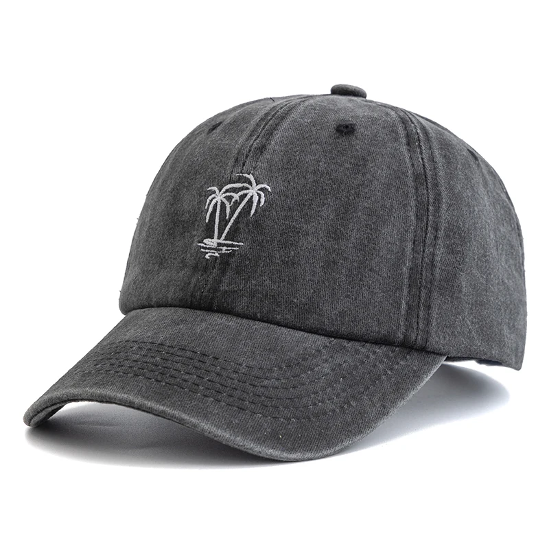 Neue Unisex Gewaschene Baumwolle Kappe Kokospalme Stickerei Vintage Baseball Kappe Männer Frauen Casual Outdoor Papa Hüte