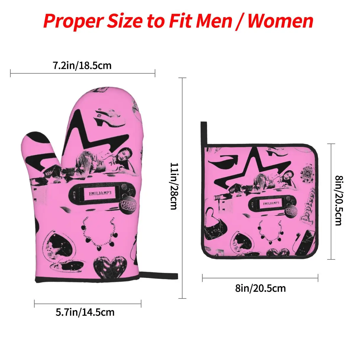 Emilia Mernes Y2k Elements Oven Mitts and Pot Holder Sets of 4 for Baking Kitchen Cooking Grilling Resistant Non-Slip Gloves