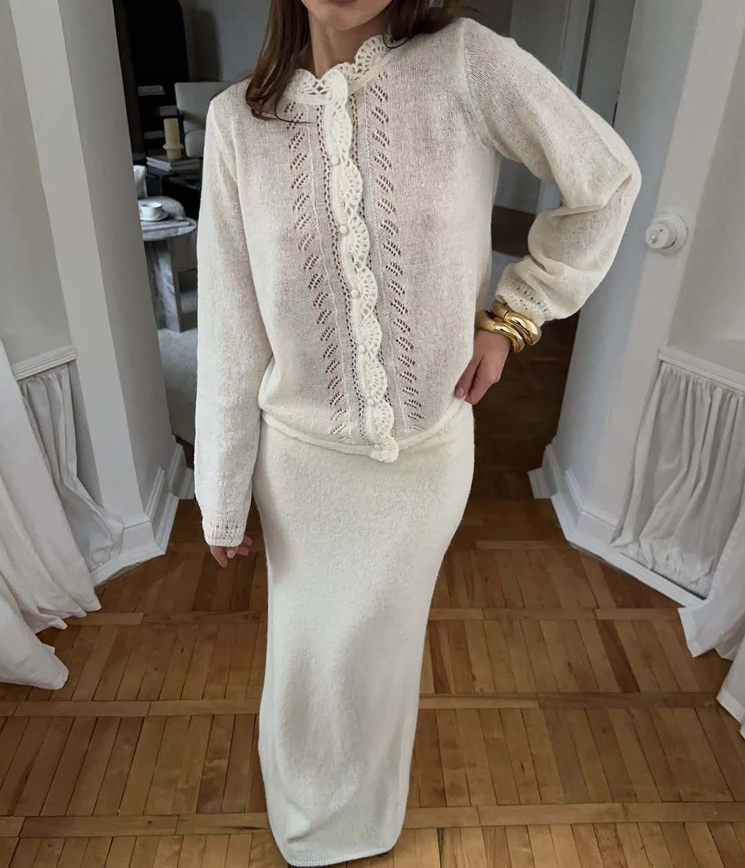 Maglione lavorato a maglia rotondo Ne Pure Color Cardigan aperto Top scollato in pizzo da donna Slim Fit lungo Sve Color Commute Sle