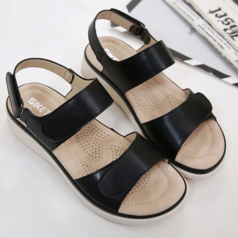 Summer Women 2cm Platform 3cm High Heels Concise Sandals Lady Soft Leather High Heels Female Fashion Metal Buckle Strap Shoes