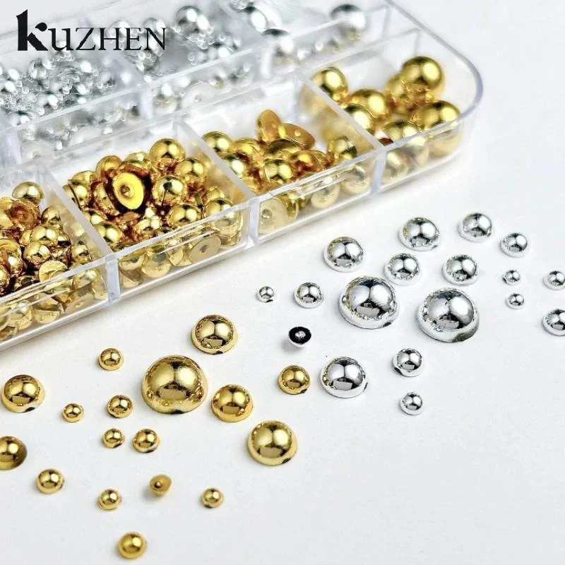 12 rasters gemengde halfronde parel gouden en zilveren nagelbedels nageldecor manicure nagelsalonaccessoires