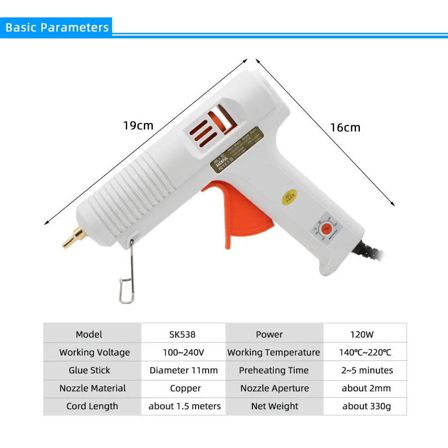Smeltlijmpistool 120W Sk538 Temperatuur Instelbaar Smeltpistool 11Mm Lijmstiften Industrieel Smeltpistool Diy Reparatiegereedschap