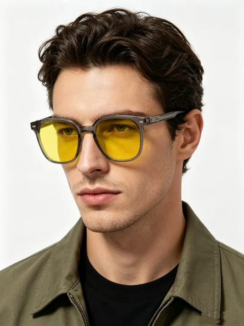 Yellow Lens Night Vision Glasses Round for Men Women Ultrali