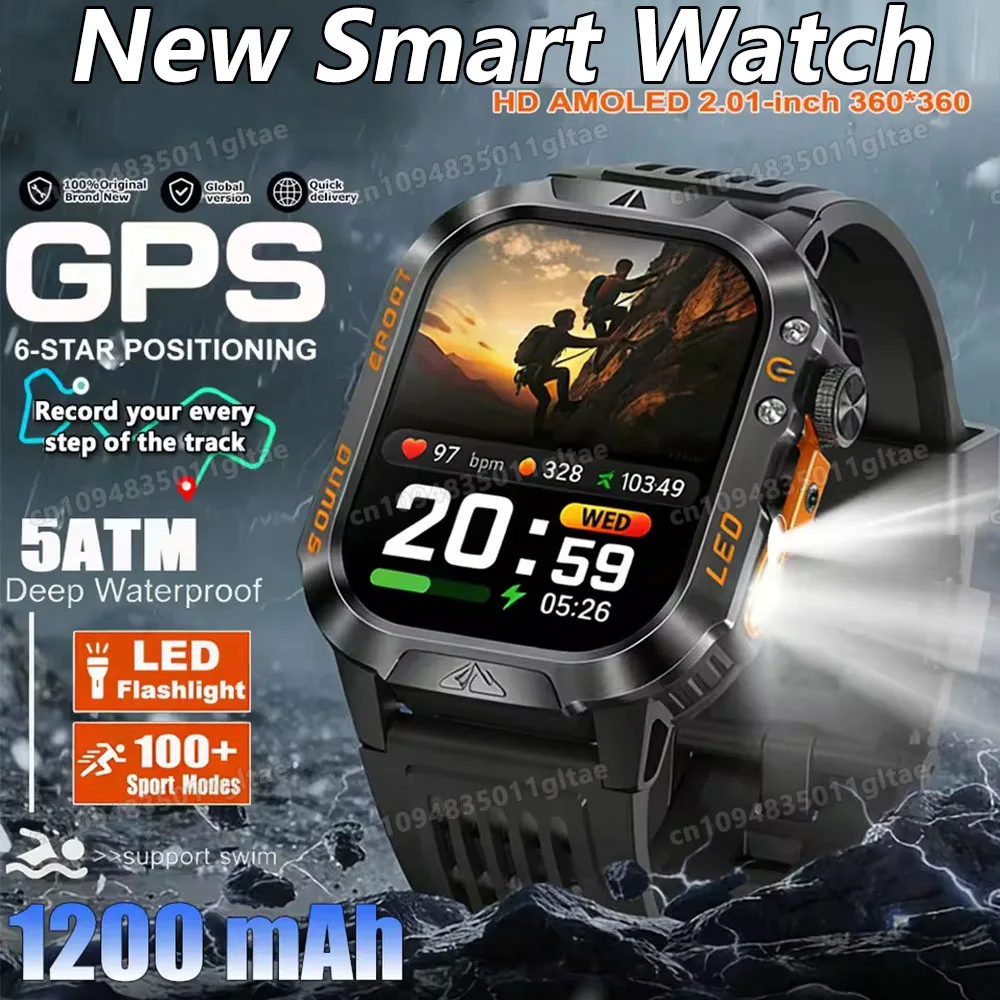 Military Outdoor Smart Watch Men’s GPS Tracking Flashlight B