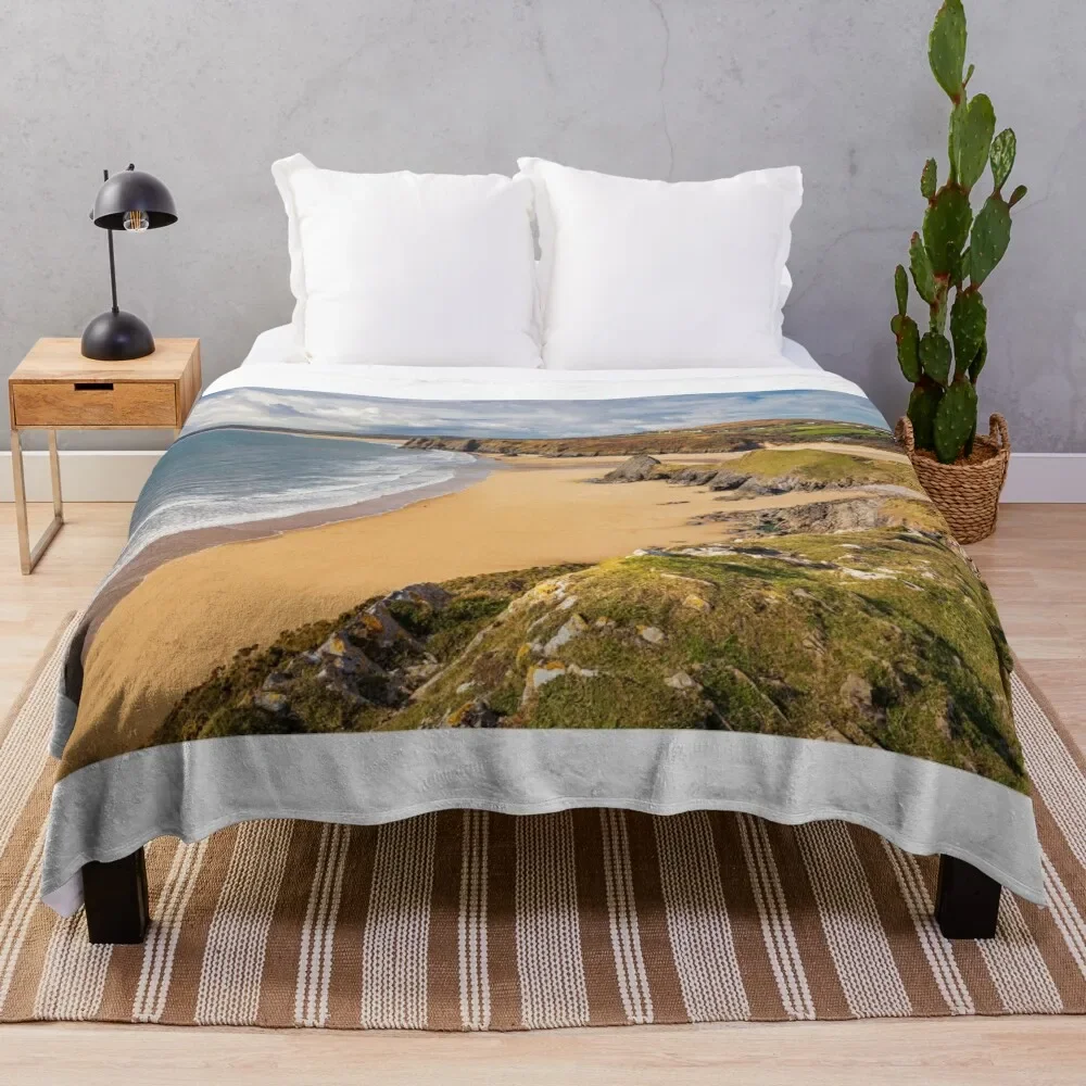 Pobbles Beach and Three Cliffs Bay, Gower Throw Blanket Tourist fluffy Blankets