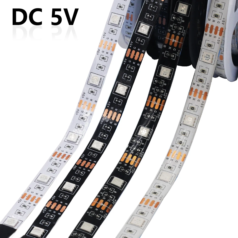 5V RGB LED Strip 5050 30LEDs/m Waterproof IP21 IP65 Flexible LED Tape Ribbon White/Black PCB TV BackLight 0.5m 1m 2m 3m 4m 5m