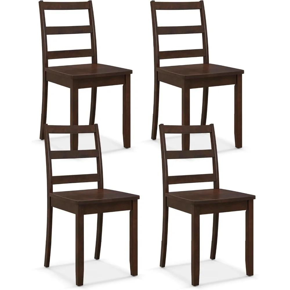 Wood Dining Chairs Set of 4 Walnut- Wooden Armless Kitchen Chairs with Solid Rubber Wood Legs, Non-Slip Foot Pads