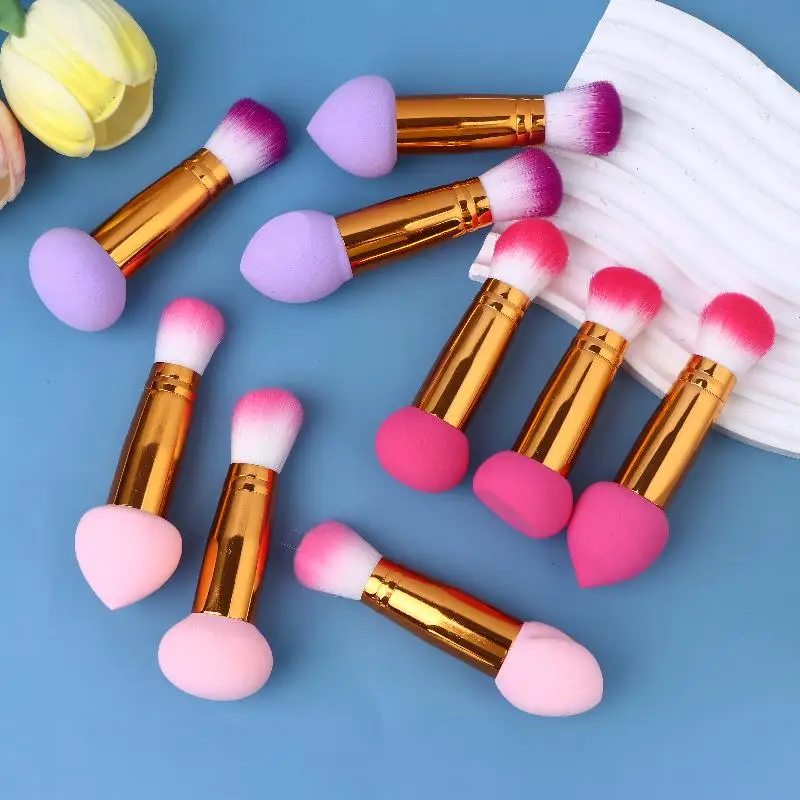 3 uds 2 en 1 Mini pinceles de maquillaje portátiles de doble cabezal herramienta de belleza para mujer con cabeza de esponja para colorete esponjoso