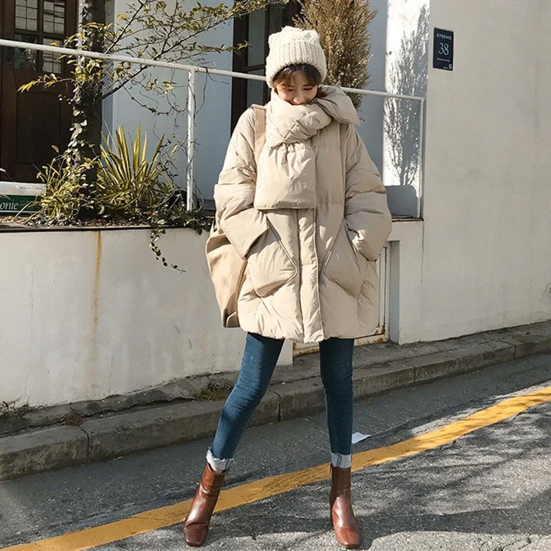 Fitaylor New Winter Scarf Big Size Jacket Women 90% White Duck Down Coat Round Neck Loose Thick  Parkas Female Warm Snow Outwear