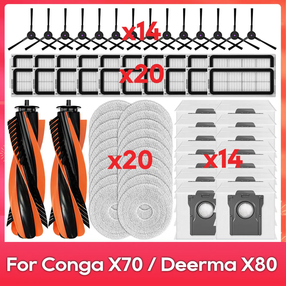 

Fit For ( Conga X70 / Deerma X80 ) Replacement Parts Accessories Main Side Brush HEPA Filter Mop Pad Dust Bag