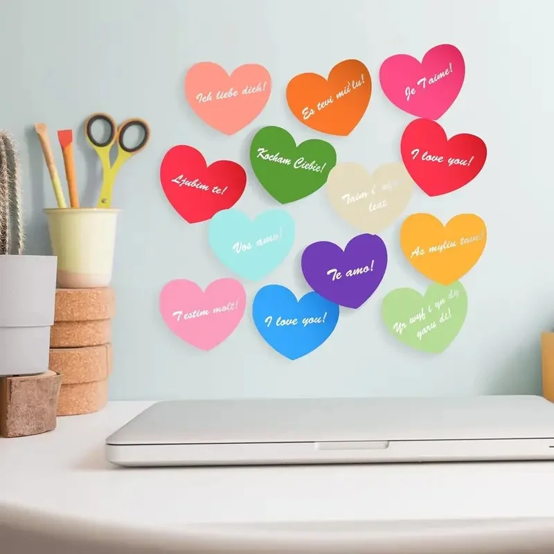 16 Pcs Heart Shaped Sticky Notes, 16 Colors 25 Sheets/Book, 400 Shape Sticky Notes, Cute Memo Pad Colorful Sticky Note Book