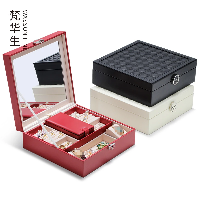 Red wedding hardware jewelry box lock large capacity jewelry storage box wedding dowry gold jewelry jewelry boxes