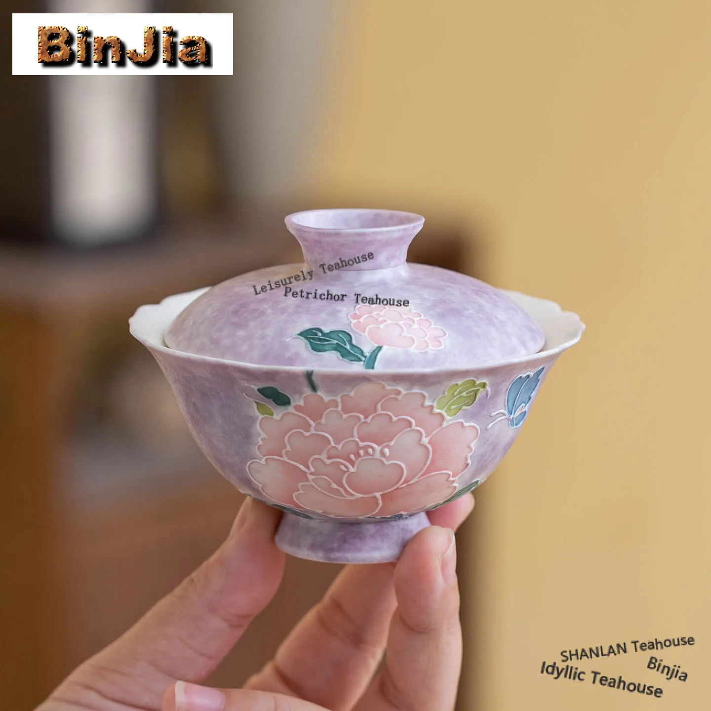 

90ml Hand-painted Peony Gaiwan Luxury Tea Tureen Tea Bowl With Lid Kit Tea Brewing Cover Bowl Cafes Accessories Collection Craft