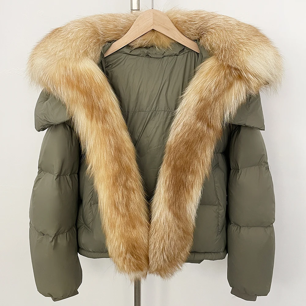 OFTBUY Puffer Jacket Women Real Fur Coat Big Real Raccoon Fox Fur Collar Autumn Winter Female Fashion Short White Duck Down Coat
