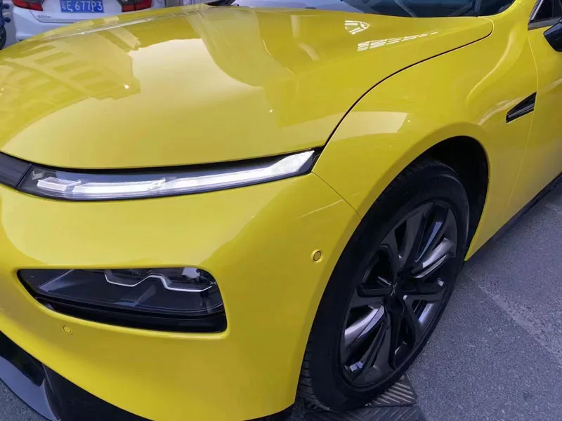 

Super Glossy Racing Yellow Vinyl Wrap Film DIY Gloss Vehicle Car Wrapping Roll Foil Adhesive Air-release