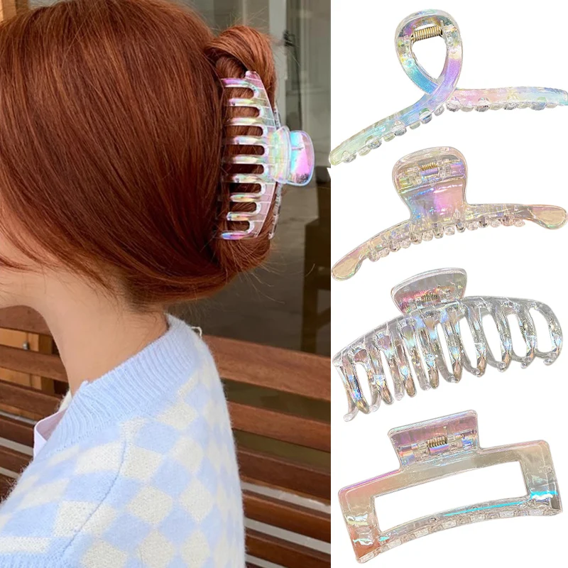 Korean Elegant Colorful Grab Hair Claws Female Large Shark Clip Hairpins for Women Headwear Party Ponytail Hair Clip Accessories