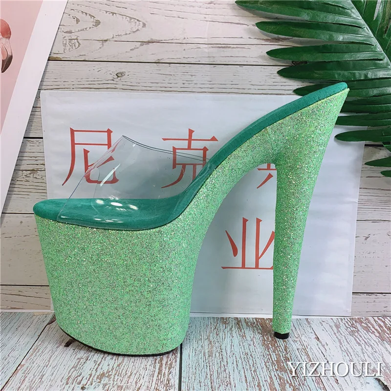 The club sexy purple shining waterproof platform, bag heel thin heel shoes 20cm pole dancing model show dance shoes
