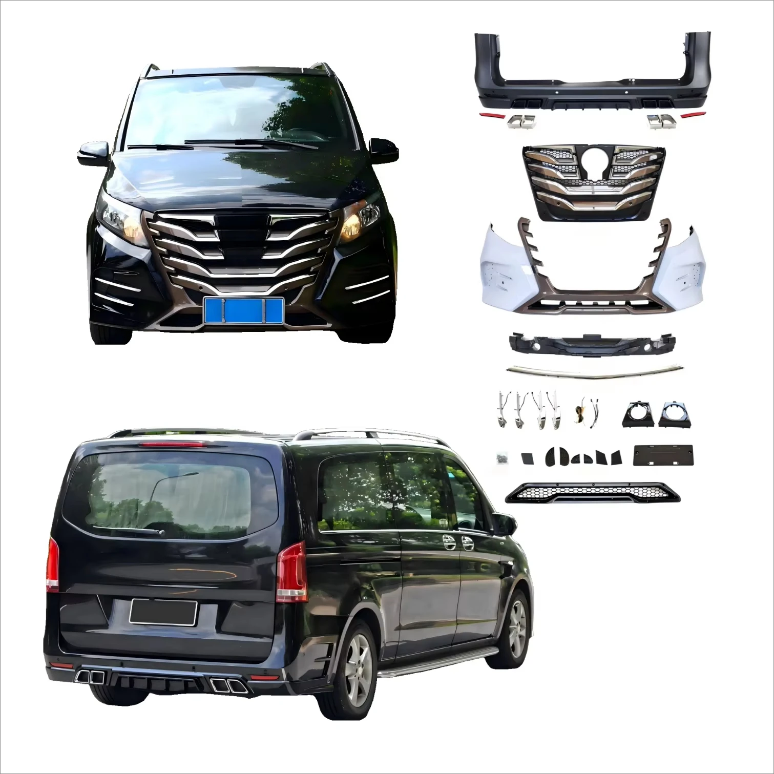 High-quality Bodykit for Mercedes Benz Vito LS Factory Wholesale Grille Rear Bumper Glossy Black Front Bumper