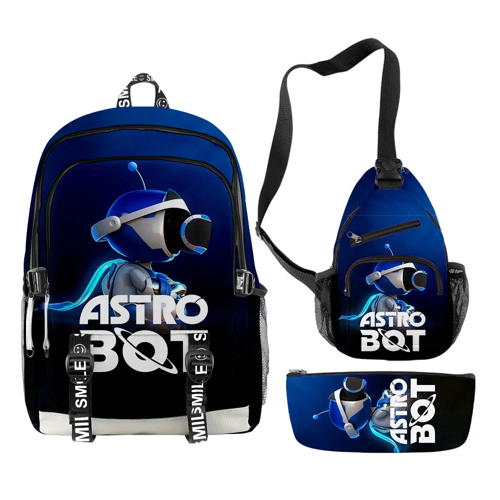 Trendy Youthful Classic astro bot 3D Print 3pcs/Set Oxford Notebook multifunction Backpacks Chest Bag Pencil Case