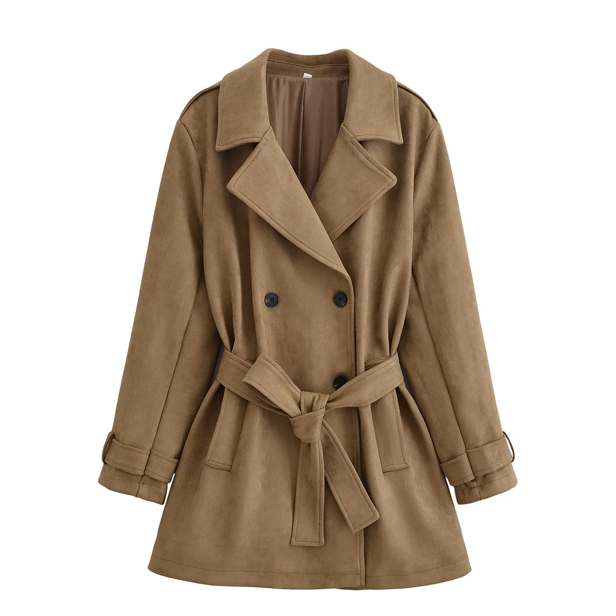 Cappotto in pelle scamosciata Faionable con cintura ingombrante in vita Capispalla ort vestibilità ampia da donna nuovo arrivo autunno transfrontaliero