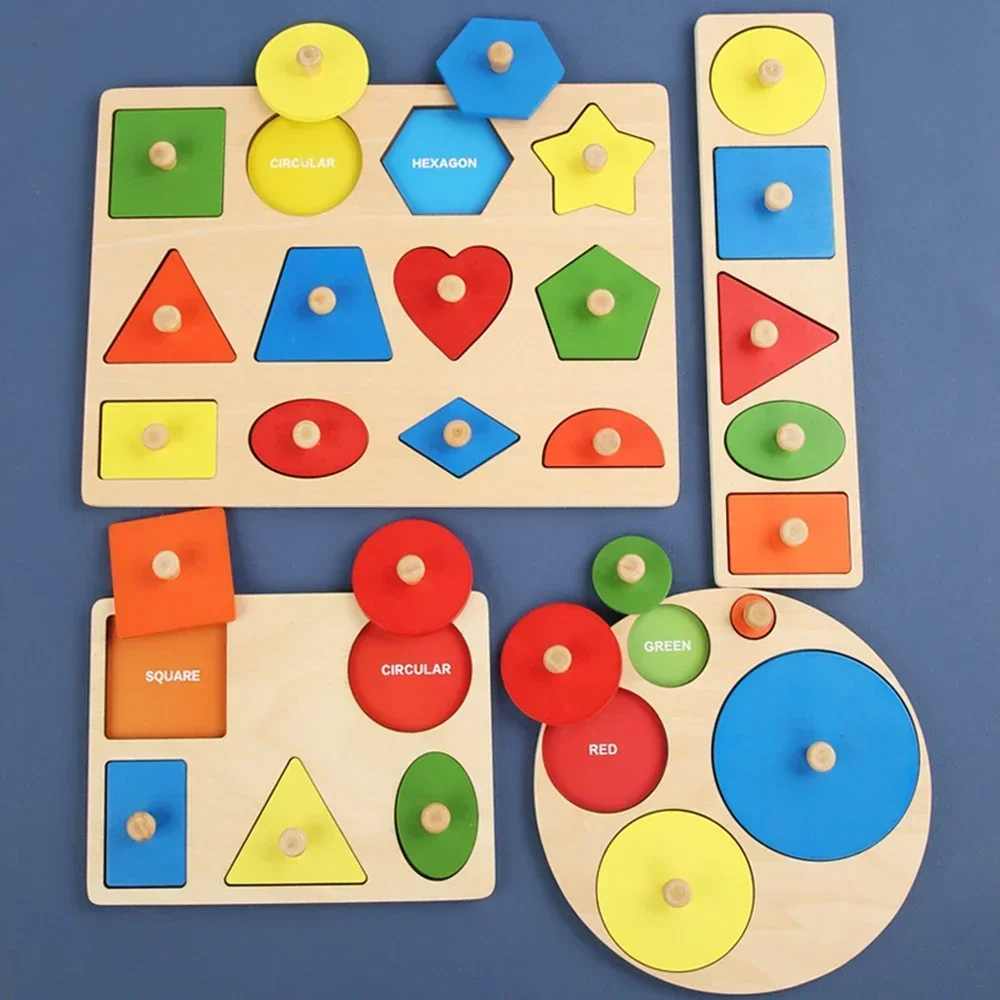 1PCS Geometric Shape Wooden Jigsaw Puzzle for Kids Three-Dimensional Hand Grabbing Board Children Early Educational Toys