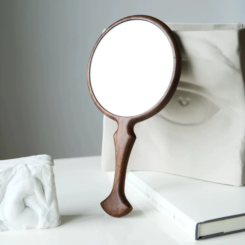 กระจกพกพาด้ามไม้ กระจกเงาสำหรับงานปักหางปลา กระจกเงาสีเงินแบบพกพาสำหรับร้านเสริมสวย อุปกรณ์แต่งหน้าส่วนตัว