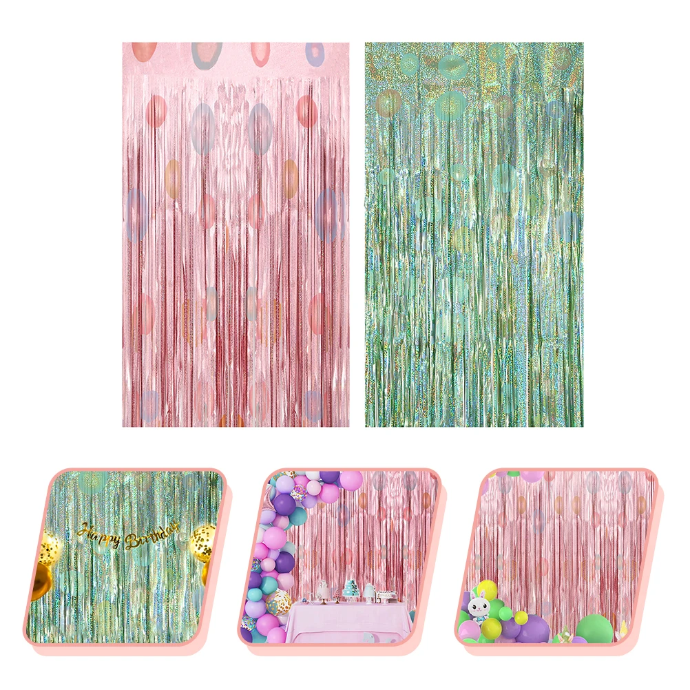 2Pcs Easter Decorative Curtain Exquisite Hanging Decor Festival Party Backdrop Home Office Corridor Adornment Fringe Backdrop