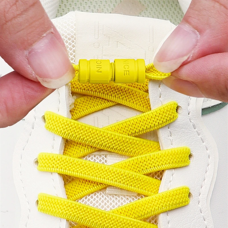 1 Paar neue Schnürsenkel ohne Krawatte mit Kapselschnalle für Turnschuhe, flache elastische Schnürsenkel, 6 mm Breite, geeignet für Kinder- und Erwachsenenschuhe