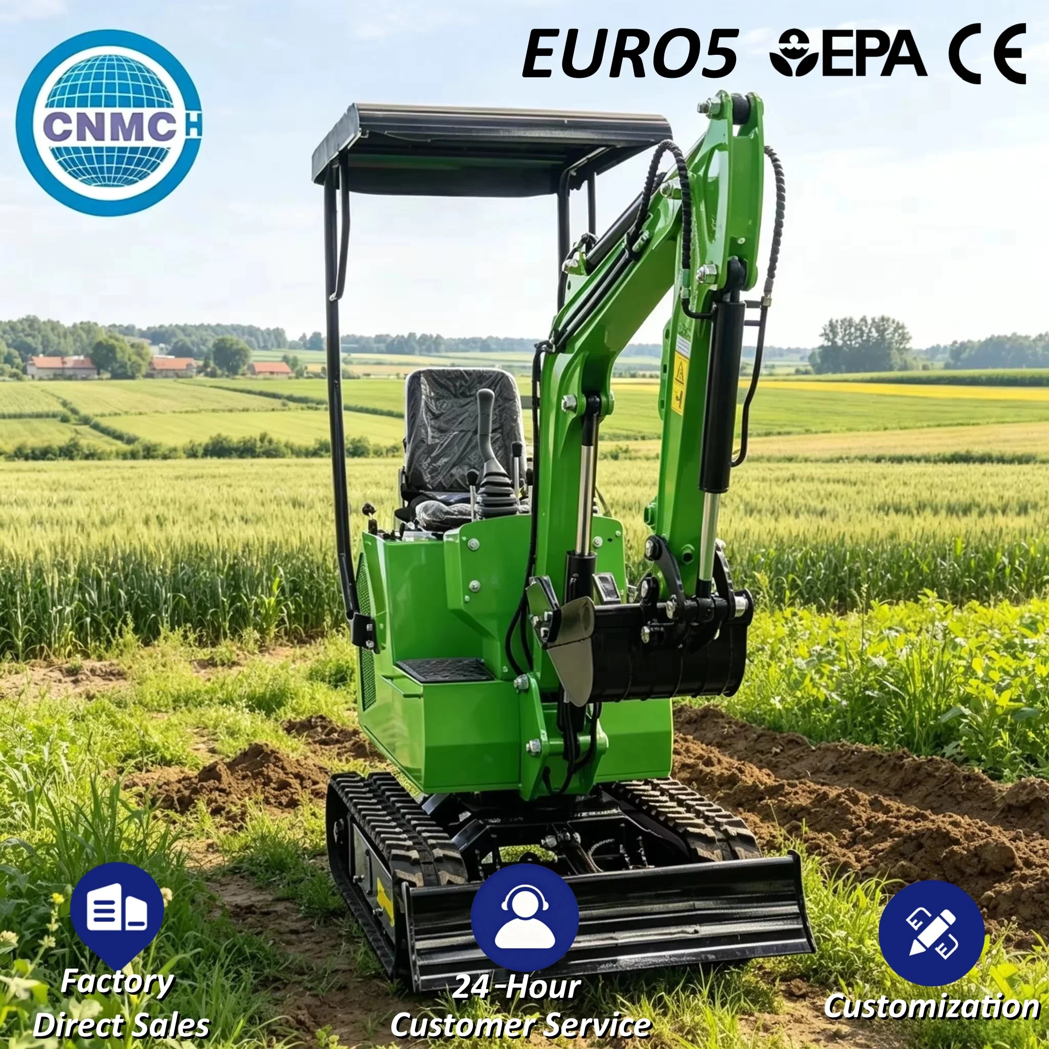 Compact Mini Excavator 1 Ton Small Digger Crawler Excavator Briggs & Stratton Engine CE EPA EURO5 Certified Farm Garden Use