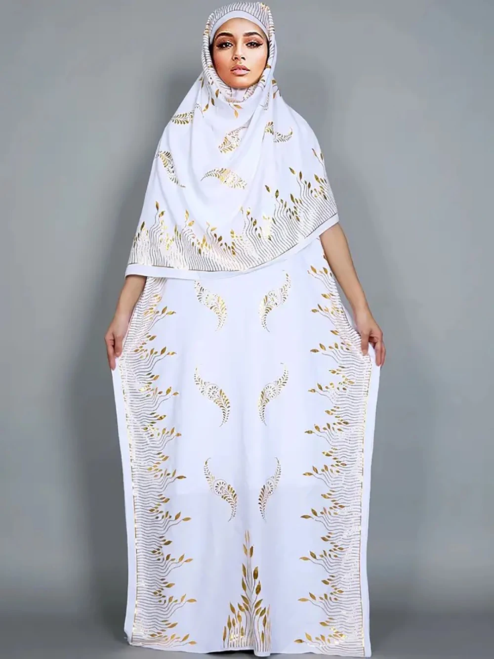 2024 Summer Short Sleeve Cotton Abaya Gold Stamping Boubou Max Islam Women Party Dress with Big Scarf African Muslim Femme Dress