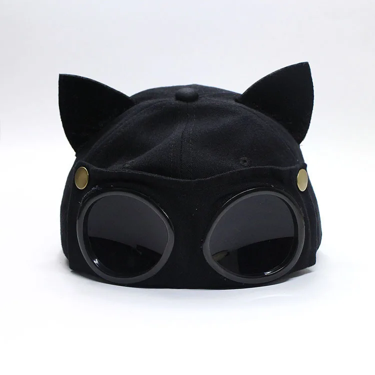 2022 New Pilot Glasses Baseball Hat Women Men Cat Ears Sun Visor Cap Autumn and Winter Reverse Wear Snapback Cap Cycling Cap