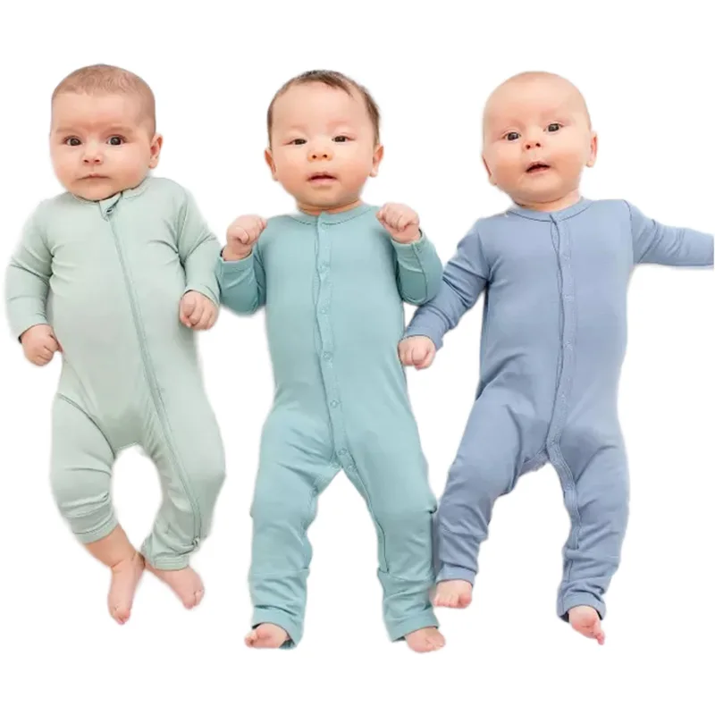 Bamboo Fiber Toddler Infant Baby Romper Clothes Long-sleeved Cotton Foot Climbing Children's Solid Color Bodysuit for Newborn