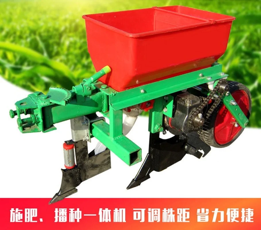 Corn Planter for Small Agricultural Hand Held Walking Tractor No-tillage Sowing and Fertilizing All-in-one Four-wheel Planter