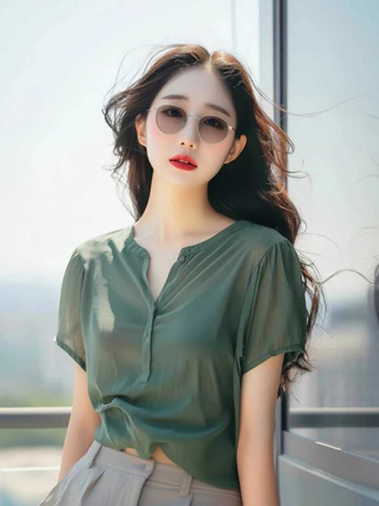 

Шифоновый топ Ele een, тонкая женская летняя футболка ort Sve, универсальная повседневная корейская свободная посадка, повседневная одежда