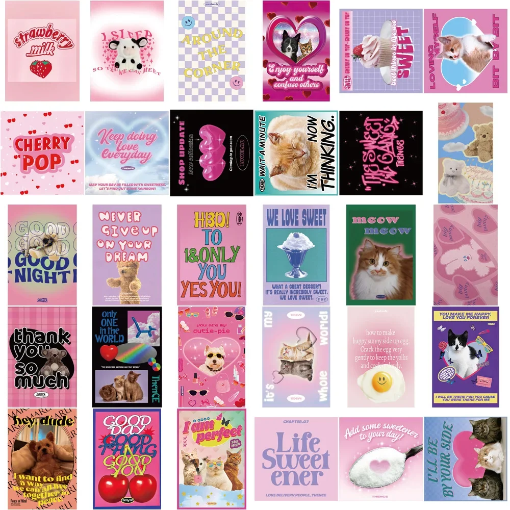 65pcs Cartoon Pink Y2k Stickers Aesthetic Laptop Water Bottle Case Scrapbooking Luggage Fridge Vinyl Sticker for Kids Girl