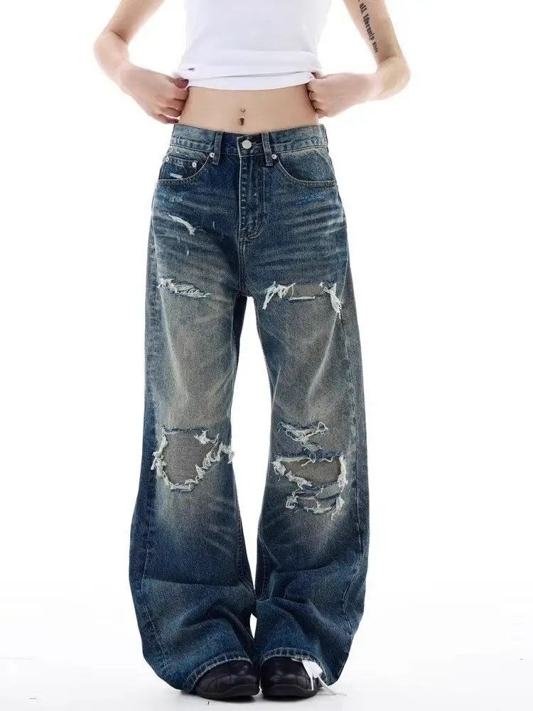 

Женские синие рваные джинсы Y2k, мешковатые брюки-карго 90-х годов, винтажные брюки в стиле Харадзюку, уличная одежда, тройные джинсовые брюки 2000-х годов, одежда, новинка 2023 года