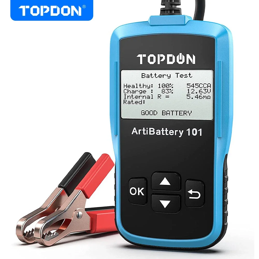 TOPDON AB101 12V Autobatterie-Tester und -Analysator für PKW, LKW und Motorräder - Lasttest für Anlasser- und Ladesysteme 100-2000 CCA