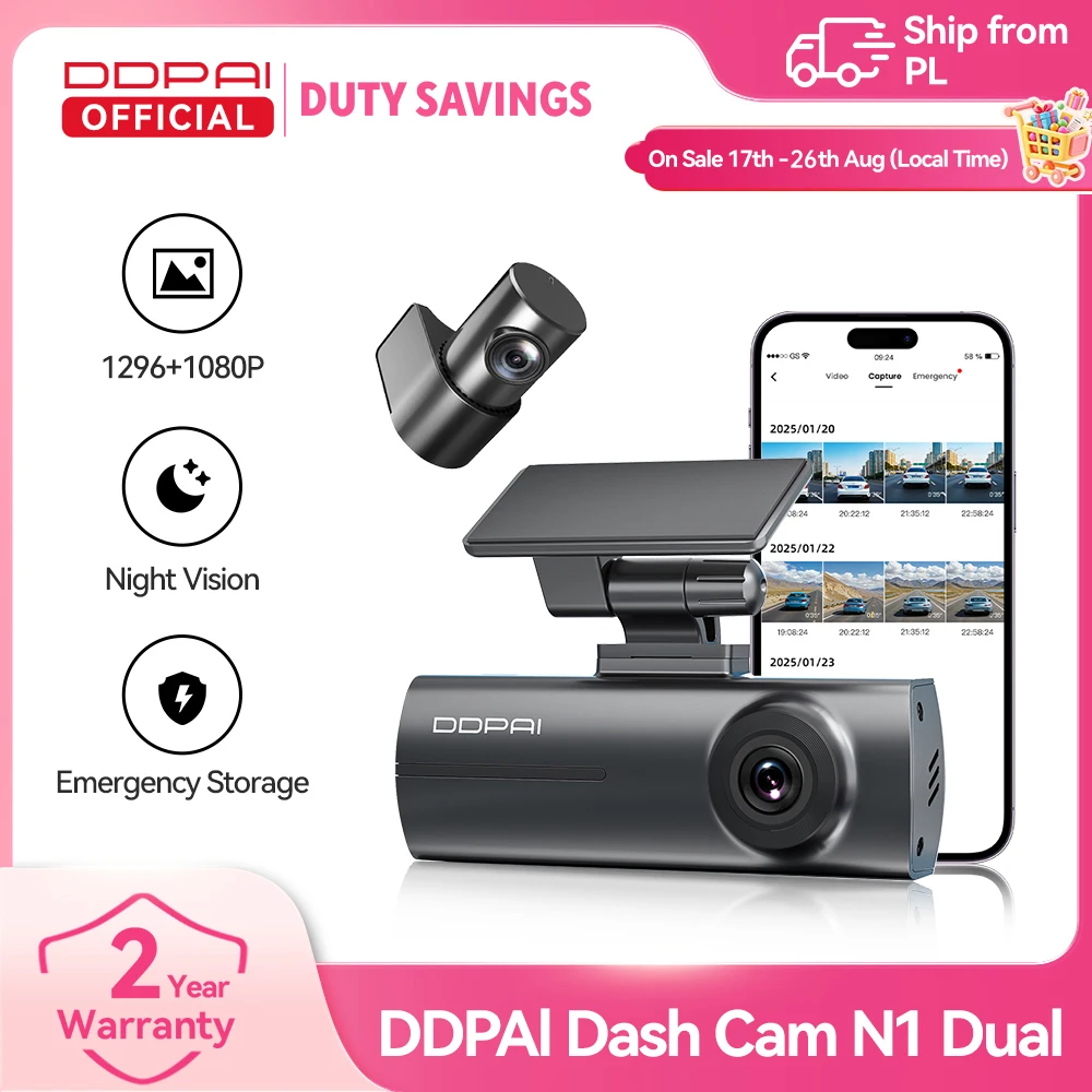 DDPAI N1 Dual Dash Cam 1296P UHD F1.8 Blende WiFi NightVIS APP Steuerung Parkplatz Monitor Auto Kamera Recorder unterstützung Hinten Cam