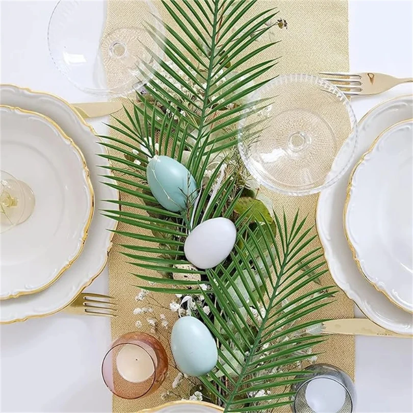 Pianta artificiale da 40 cm, foglie di palma tropicali, decorazione estiva, festa nella giungla hawaiana, decorazione da giardino per matrimoni fai da te, piano artificiale