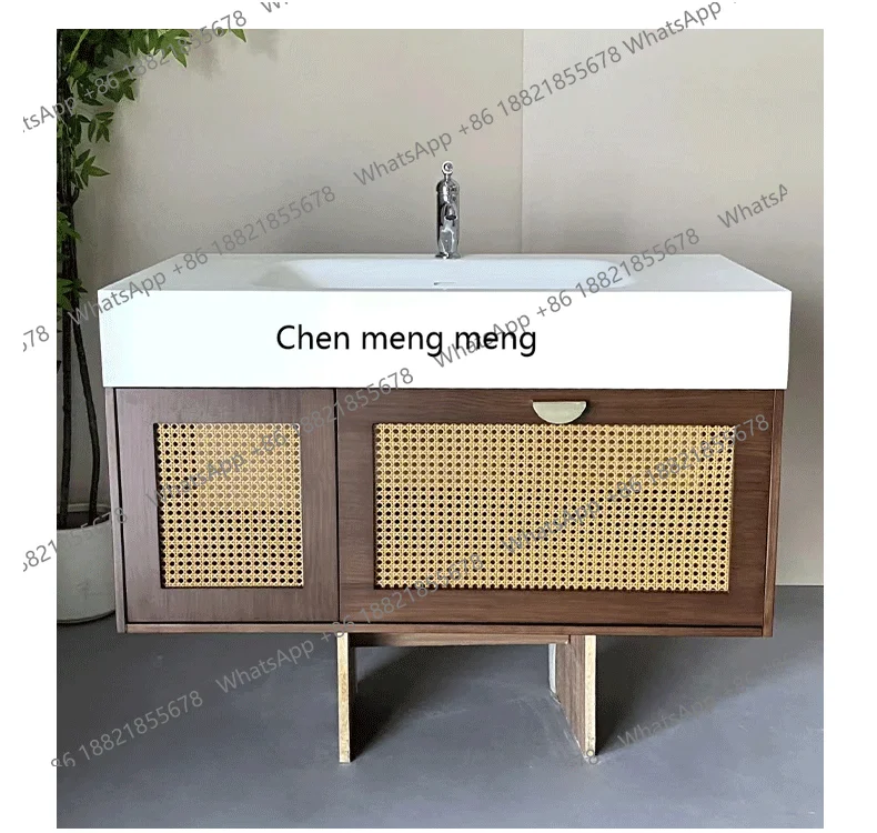 

Medieval oak bathroom cabinet combination, pure acrylic integrated basin washbasin cabinet