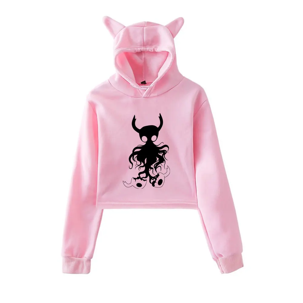 

Hollow Knight Merch винтажная уличная одежда 90-х годов с логотипом, толстовки с капюшоном для девочек, укороченный модный спортивный пуловер с кошачьими ушками
