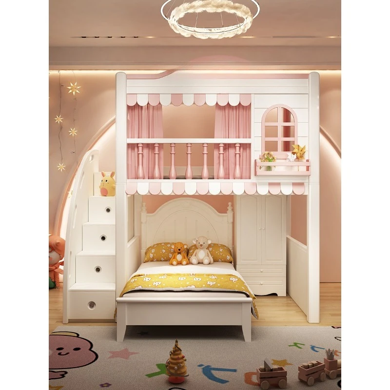 

Staggered upper and lower beds Children's bed Girl dislocation upper and lower bunk beds Elevated beds Small