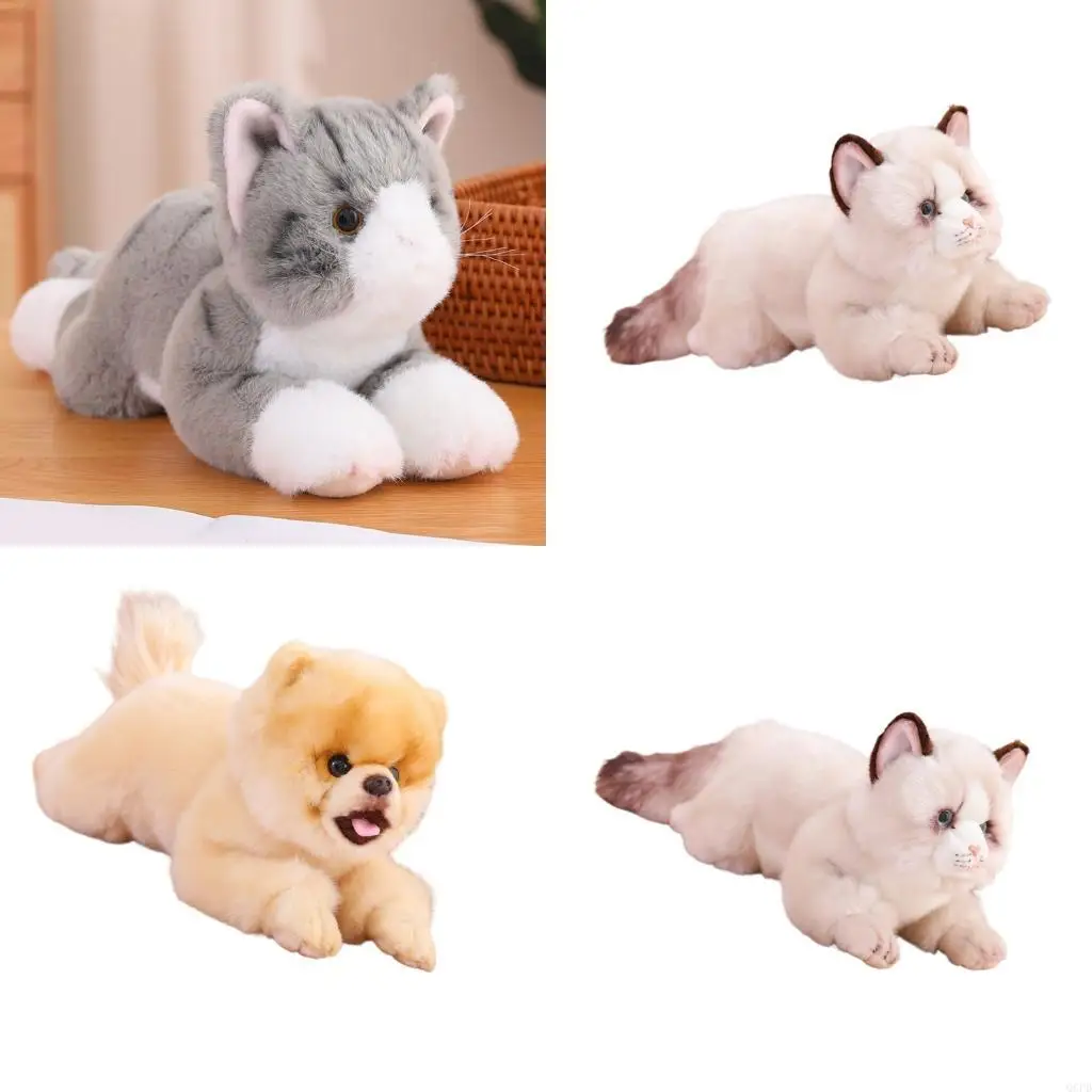 

Realistic Dog Cats Plush Stuffed Animal Soft Lying Postures Puppy Companion Gift for Children Room Decoration Comfort Toy