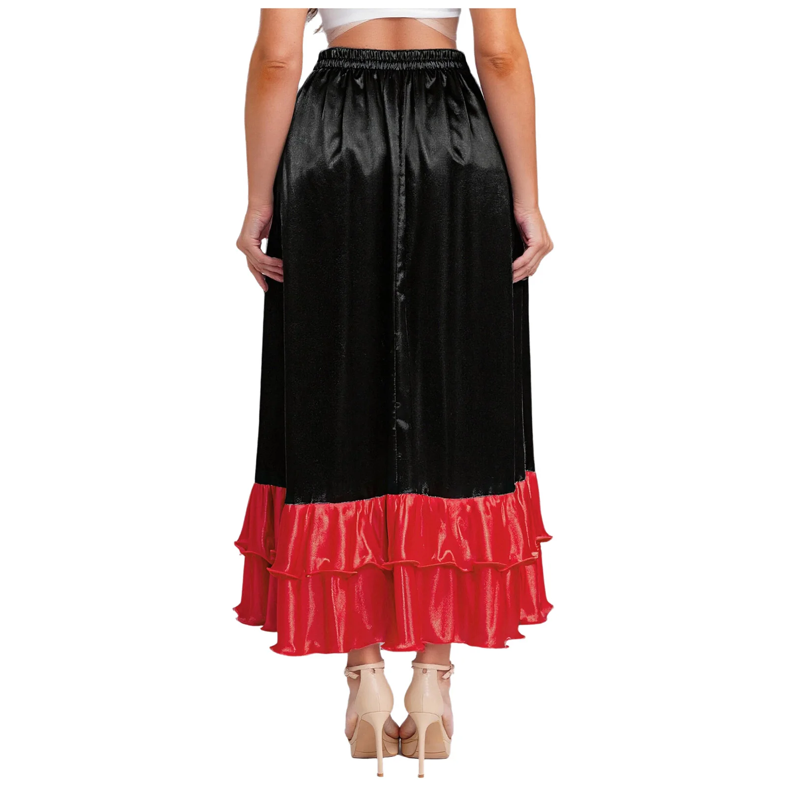 Feminino elegante flamenco espanhol dança desempenho saia 360 graus grande balanço cetim saia para espanhol tango salsa trajes de dança