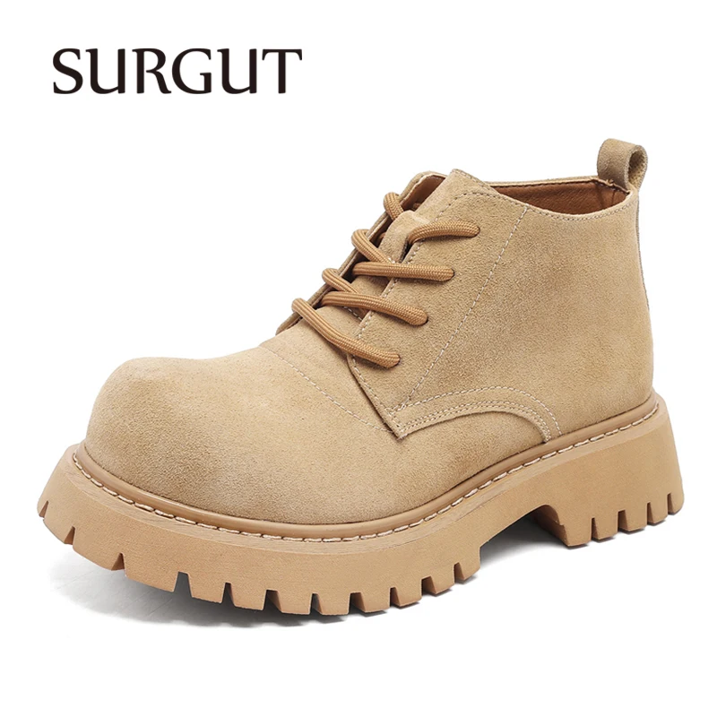 

SURGUT мужские кожаные ботильоны ручной работы на эластичной шнуровке с нескользящей массивной подошвой для осенне-зимней модной повседневной одежды для пар