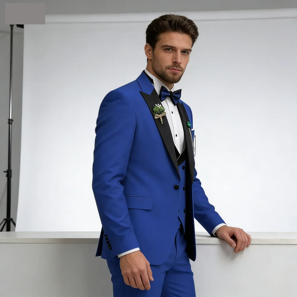 

3 Pieces Men's Wedding Suits Formal Groom Tuxedo Slim Fit Business Casual Double Breasted Blazer Vest Pants Set for Party