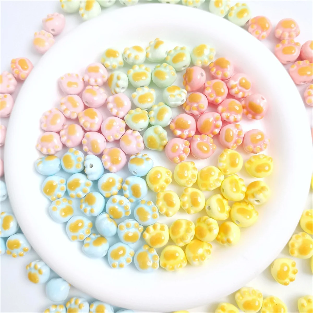 CH53 5Pcs 11*13mm Cute Cat Claw Ceramic Straight Hole Bear Paw DIY Bracelet Clothing Pen Beads Material Accessories